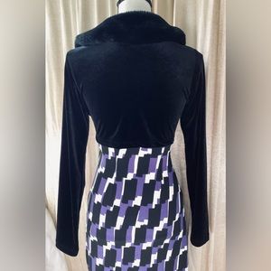 Patricia Timm black cropped velvet jacket/cover, faux fur neck. S